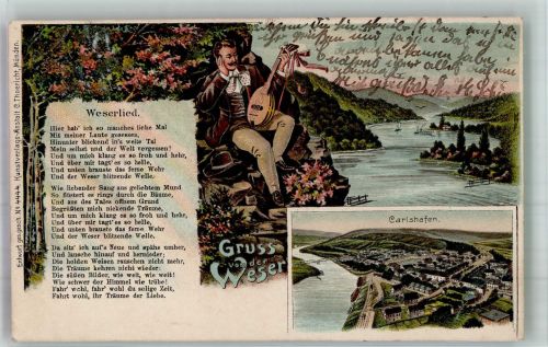 34385 W3522 Bad Karlshafen 1906 Lithographie Weserlied