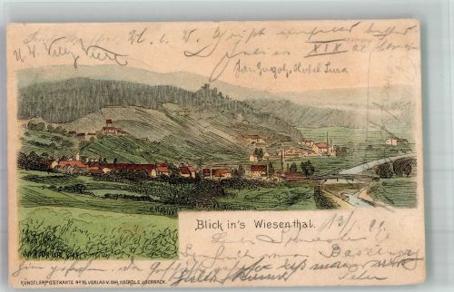 79539 W7850 Lörrach 1899 Lithographie sign. Daur H. Blick ins Wiesenthal