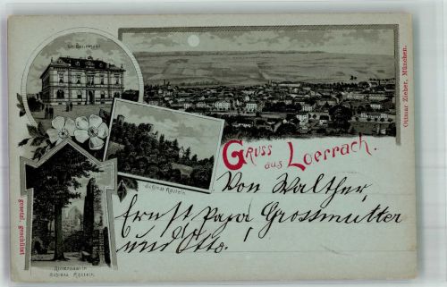79539 W7850 Lörrach 1900 Lithographie Zieher Ottmar Gr. Bezirksamt Schloss Rötteln Rittersaal