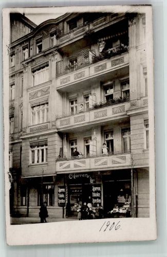 10115 W1000 Neukölln 1906 Privatfoto AK Wohn- u. Geschäftshaus Tabakwaren Emailleschilder Ort handschriftlich