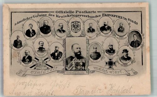 60308 W6000 Frankfurt am Main 1902 - Karte der sämtlichen Vereine des Kreiskriegerverbandes Portraits der Vorstände Wappen Eisernes Kreuz