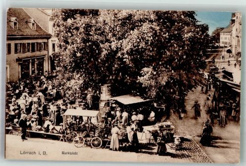 79539 W7850 Lörrach 1911 - Marktplatz Marktszene Fahrräder Litfaßsäule