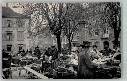 79539 W7850 Lörrach 1908 Foto AK Markplatz Marktszene Gasthaus zum Storchen