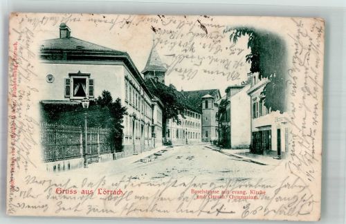 79539 W7850 Lörrach 1899 - Baselstrasse Ev. Kirche Grossherzogl. Gymnasium