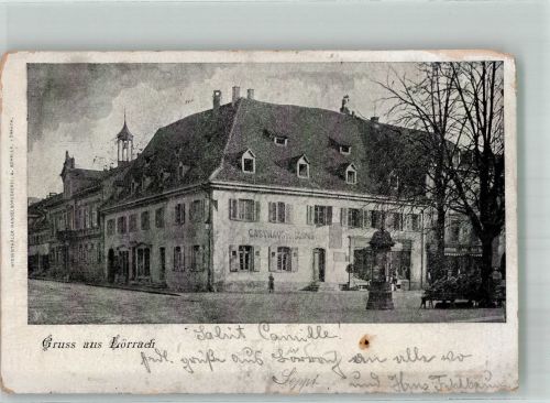 79539 W7850 Lörrach 1904 Gebrauchsspuren Gasthaus zur Sonne Marktstände