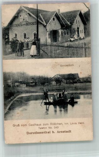 99310 O5210 Arnstadt 1914 Gebrauchsspuren Dorontheental Gasthaus zum Rößchen Gondelteich