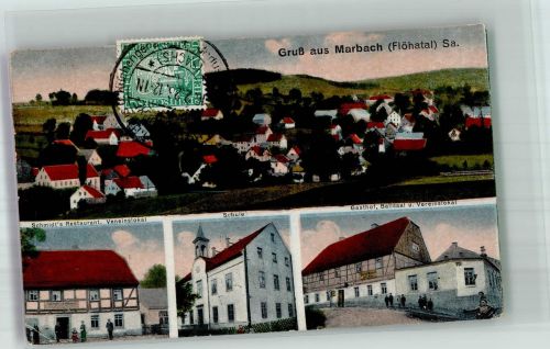 09573 O9381 Marbach b Flöha 1926 Gebrauchsspuren Gasthaus Schmidt Vereinslokal Ballsaal Schulhaus