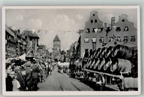 86150 W8900 Augsburg , Bay Foto AK WK II Volksfest Jakober Kirchweih Festbesucher Bierfuhrwerk
