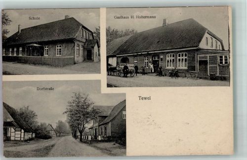 29643 W3044 Tewel , Kr Soltau - Dorfstrasse Schule Gasthaus Holtermann