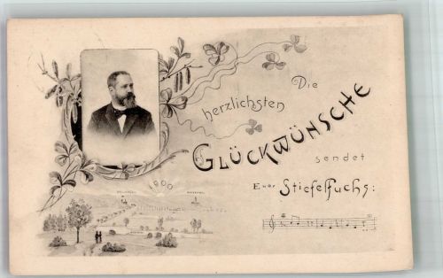 86150 W8900 Göggingen , Bay - Glückwunschkarte vom Stiefelfuchs 1900 Notenzeile Portrait Ort handschriftlich