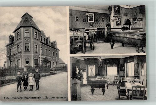 09569 O9381 Frankenstein , Sachs 1916 Foto AK Cafe Reinhardt Gaststube Billardtisch Kinder