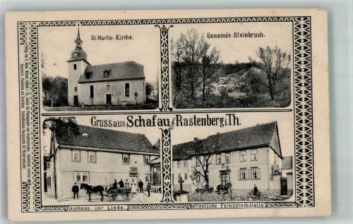 99636 O5231 Schafau 1912 - St. Martin-Kirche Gemeinde-Steinbruch Gasthaus zur Linde