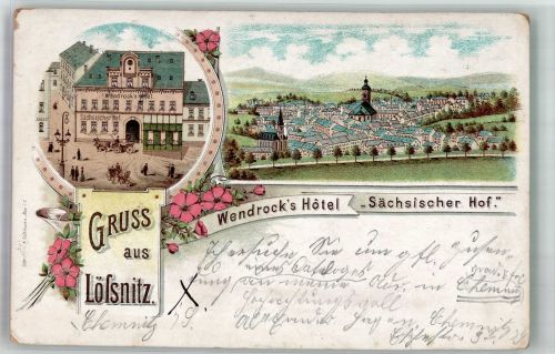 08294 O9407 Lößnitz Lithographie Hotel Sächsischer Hof