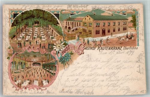 09212 O9102 Limbach-Oberfrohna 1899 Lithographie Gasthaus Rautenkranz Ballsaal Gartenwirtschaft