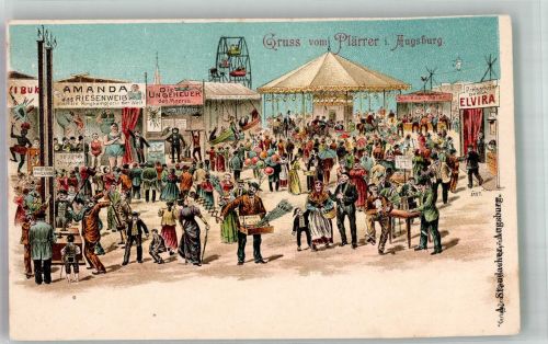 86150 W8900 Augsburg , Bay Lithographie Gruß vom Plärrer Volksfest Festgelände Fahrgeschäfte Festbuden
