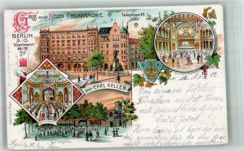 10115 W1000 Berlin Mitte 1902 Lithographie Die Neue Philharmonie Grosser Saal Hochzeitsaal Sommergarten Wappen
