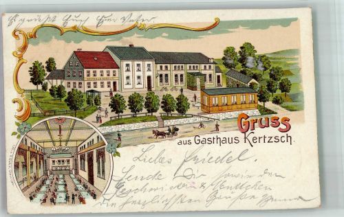 08373 O9610 Kertzsch 1900 Lithographie Gasthaus Kertzsch Speisesaal