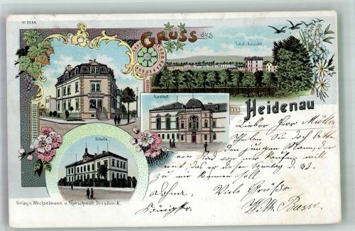 01809 O8312 Heidenau , Sachs 1901 Lithographie Schule Gasthaus Geschäftshaus