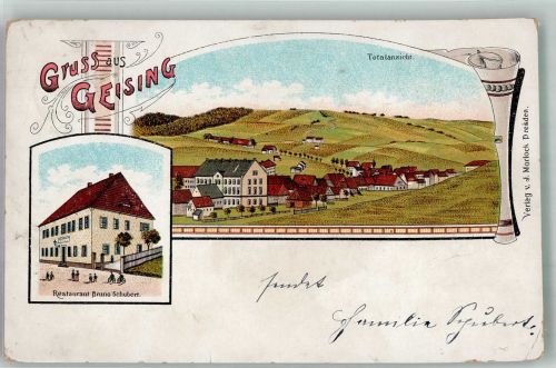 01778 O8244 Geising 1912 Lithographie Gasthaus Schubert