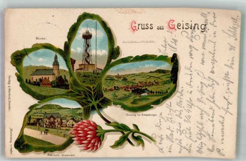 01778 O8244 Geising 1901 Lithographie Aussichtsturm Wettin Höhe Bahnhofgasthaus Kirche Geising