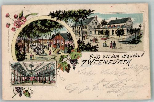04451 O7101 Zweenfurth 1900 Lithographie Gasthaus Zeenfurth Ballsaal Gartenwirtschaft