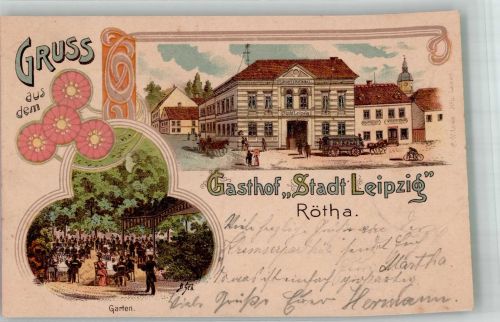 04571 O7209 Rötha 1903 Lithographie Gasthaus Stadt Leipzig Gartenwirtschaft