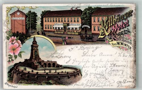 06536 O4710 Roßla 1899 Lithographie Kyffhäuser-Hotel Bahnhof Kyffhäuser-Denkmal