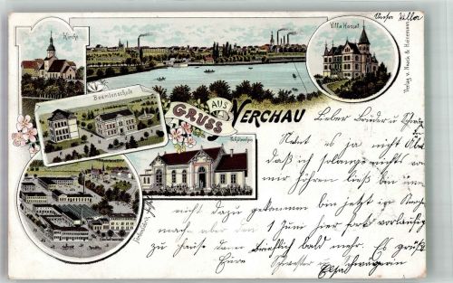 04685 O7246 Nerchau 1899 Lithographie Villa Hessel Beamtenschule Schützenhaus Farbenfabrik