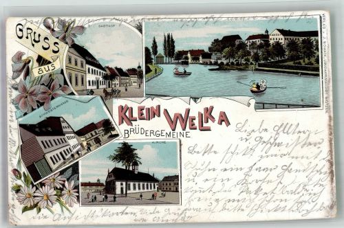 02625 O8601 Kleinwelka 1898 Lithographie Brüdergemeinde Schwesternhaus Gasthaus Gondelteich Kirche