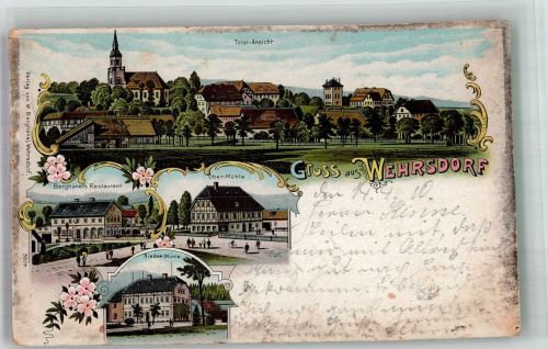 02689 O8608 Wehrsdorf 1900 Lithographie Ober-Mühle Gasthaus Berghänel Nieder Mühle