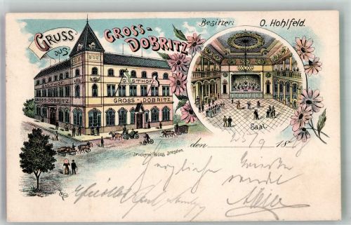 01689 O8254 Großdobritz 1898 Lithographie Gasthaus Gross-Dobritz Ballsaal