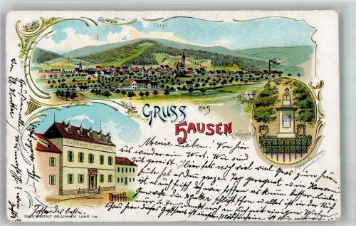 79688 W7862 Hausen im Wiesental 1909 Lithographie Hebel-Denkmal Gasthaus Eisenwerk