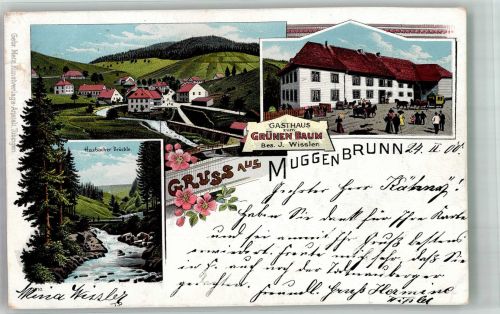 79674 W7868 Muggenbrunn 1900 Lithographie Gasthaus zum Grünen Baum Hasbacher Brückle