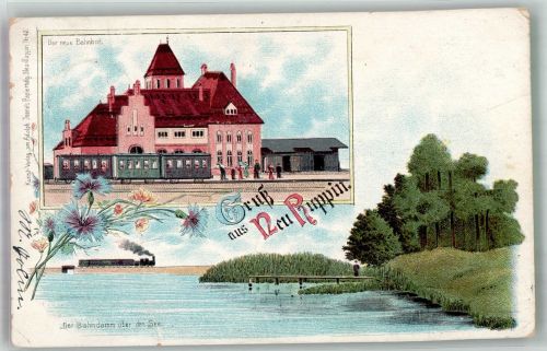 16816 O1950 Neuruppin 1898 Lithographie Neuer Bahnhof Ruppiner See Seesteg