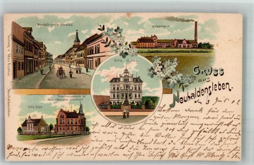 39340 O3240 Neuhaldensleben OT Haldensleben 1902 Lithographie Villa Zabel Magdeburger Strasse Villa Hubbe Zuckerfabrik