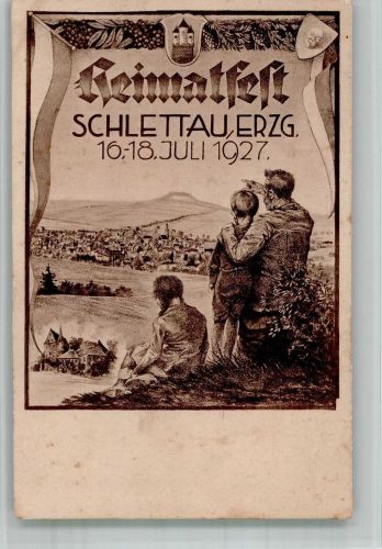 09487 O9316 Schlettau , Erzgeb 1927 BOAKC Lithographie Heimatfest 1927 Rs, Doppeldecker-Abbildung