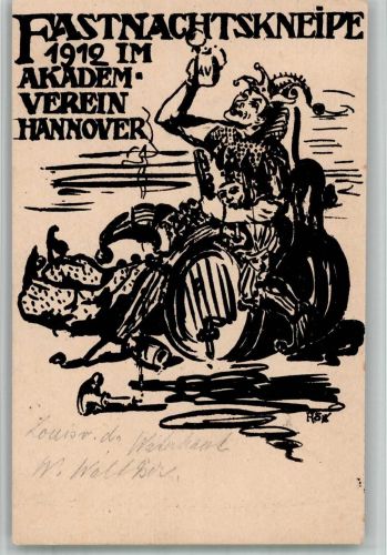 30159 W3000 Hannover 1912 BOAKC Lithographie Studentika Fastnachtskneipe Akademischer Verein Hannover 1912 Nachporto