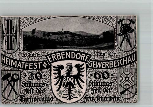 92681 W8488 Erbendorf BOAKC Heimatfes 1924 Stiftungsfest des Turnvereins und der Freiwilligen Feuerwehr Wappen