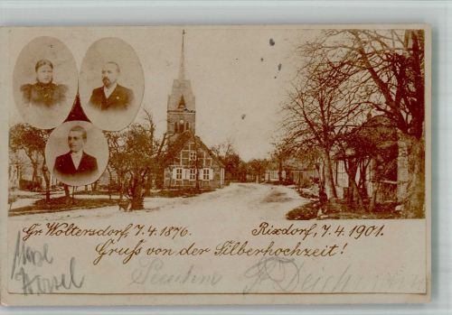 10115 W1000 Rixdorf 1901 BOAKC Silberhochzeitsgruß Portraits Dorfstrasse Kirche Gasthaus