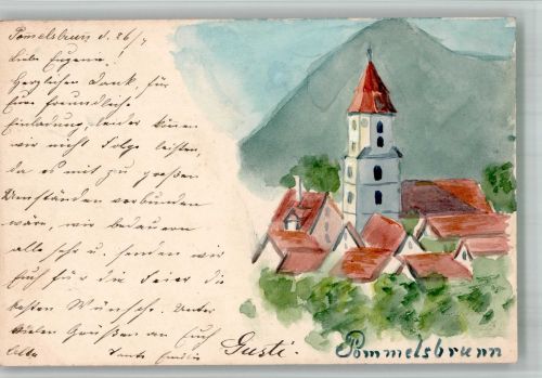 91224 W8561 Pommelsbrunn 1899 BOAKC Künstlerkarte Dorfkirche handgemalt