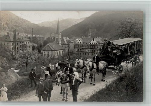 79669 W7863 Zell im Wiesental 1908 BOAKC Gruppenfoto Ausflug mit Kutschwagen Foto AK Ort handschriftlich