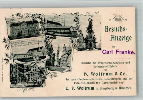 86150 W8900 Augsburg , Bay BOAKC Verbandstoff-Fabrik Wolfrum & Co. Labor, Warenhaus und Lagerhaus der Fabrik Besuchsanzeige