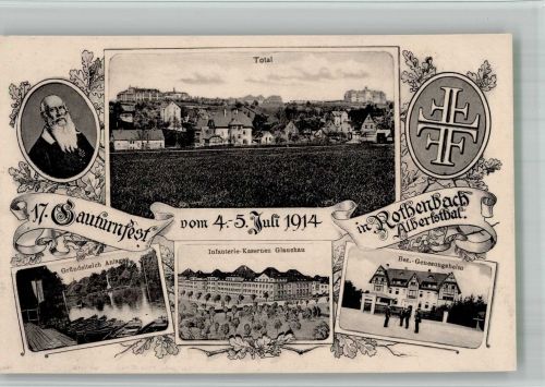 08371 O9610 Albertsthal 1914 BOAKC Rothenbach 17. Gauturnfest 1914 Turnvater Jahn Turnerwappen Infanterie-.Kaserne Bez.-Genesungsheim Gründelteich-Anlagen