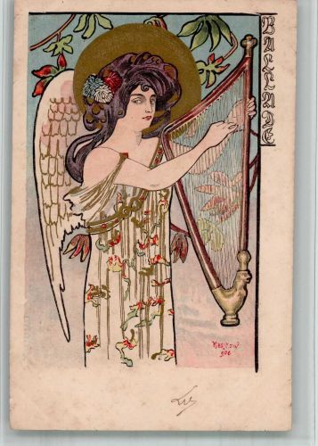 sign. Kieszow Ballade Harfe Engel Jugendstil BOAKC