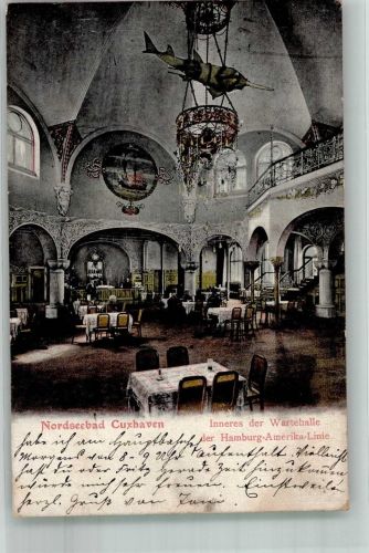 27472 W2190 Cuxhaven 1908 Foto AK Wartehalle der Hamburg -Amerika-Linie