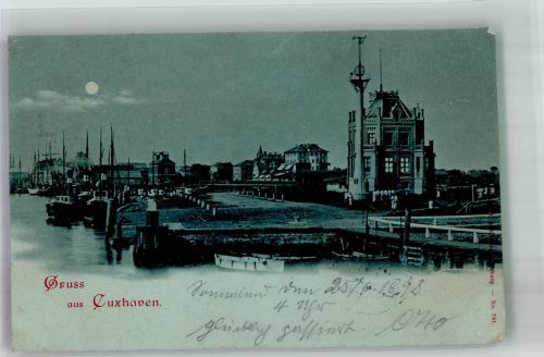 27472 W2190 Cuxhaven 1898 Mondschein Leuchtturm Hafen