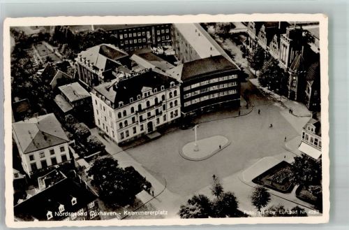 27472 W2190 Cuxhaven 1952 Foto AK Fliegeraufnahme Kaemmererplatz Notopfermarke Berlin