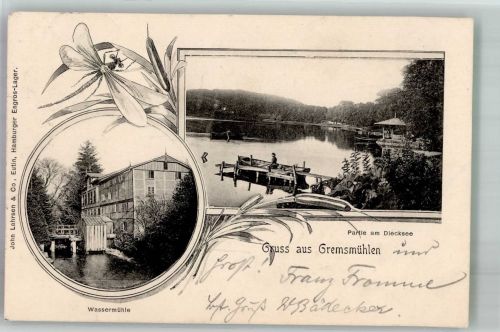 23714 W2423 Bad Malente-Gremsmühlen 1901 Foto AK Wasser- Mühle Partie am Diecksee