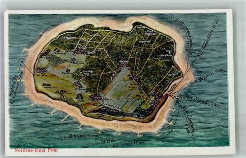 25938 W2270 Nieblum Foto AK Insel Föhr Übersichtskarte