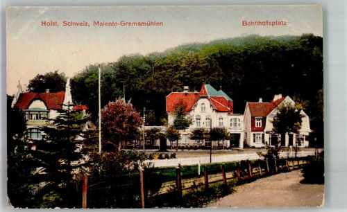 23714 W2423 Bad Malente-Gremsmühlen Foto AK Bahnhofsplatz Bahnpost Berlin-Kiel
